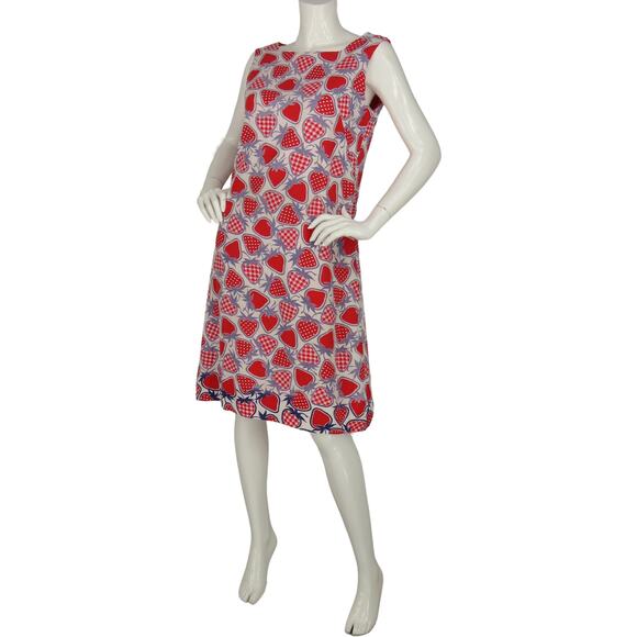 70s Vintage Reversible Polka Dot Strawberry All Over Print Dress S SMALL - Picture 2 of 16